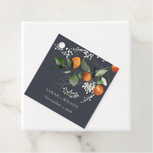 Navy Boho Orange Blossom Botanical Wedding Favour Tags