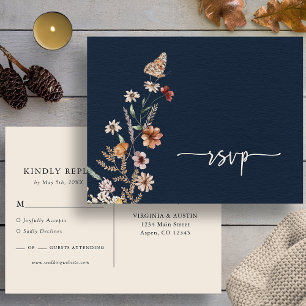 Navy Boho RSVP Wedding Postcard