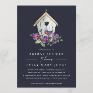 NAVY BOHO RUSTIC FLORAL BIRDHOUSE BRIDAL SHOWER INVITATION