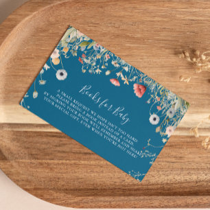 Navy Boho Wildflower Baby Shower Book Request Enclosure Card