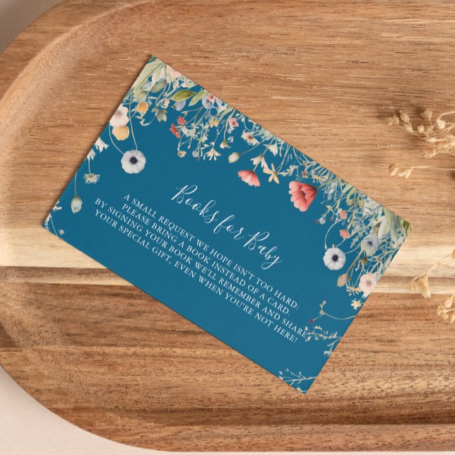 Navy Boho Wildflower Baby Shower Book Request Enclosure Card (Creator Uploaded)