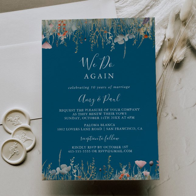 Navy Boho Wildflower We Do Again Vow Renewal Invitation (Creator Uploaded)