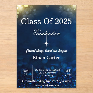Navy Bokeh Graduation Invitation