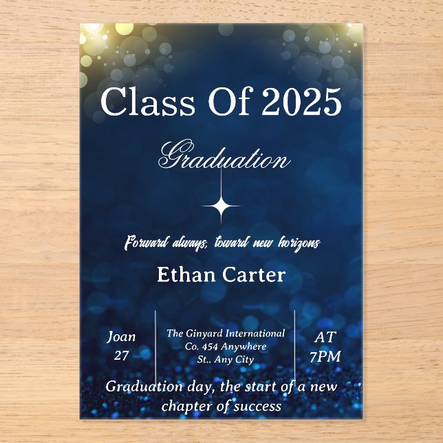 Navy Bokeh Graduation Invitation (Front)