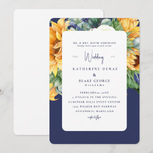 Navy Bold Sunflowers Tuscan Wedding  Invitation
