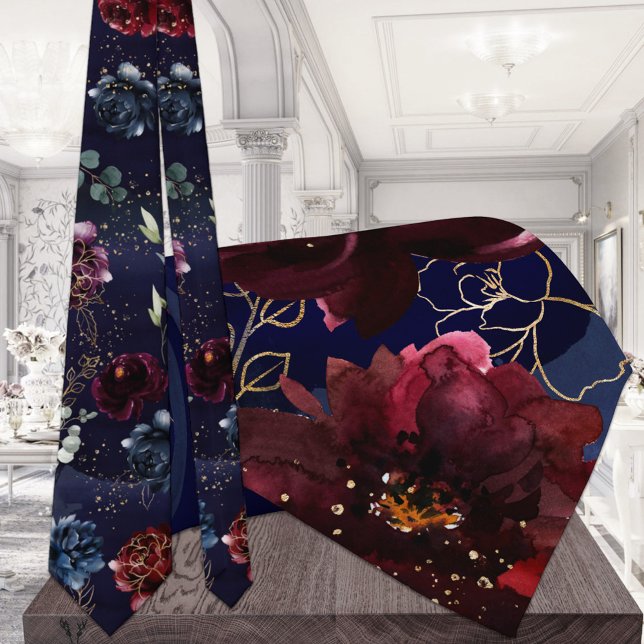 Navy Bordeaux Gold Elements Wedding Tie (Creator Uploaded)