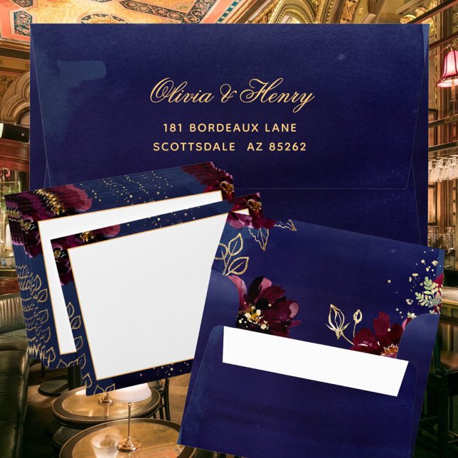 Navy Bordeaux Save The Date & Thank You Card Envelope (Creator Uploaded)