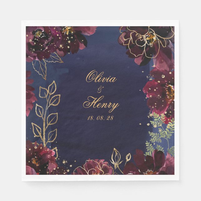 Navy Bordeaux Wedding 6 Inch Square Luncheon Napkin (Front)