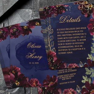 Navy Bordeaux Wedding Invitation Details