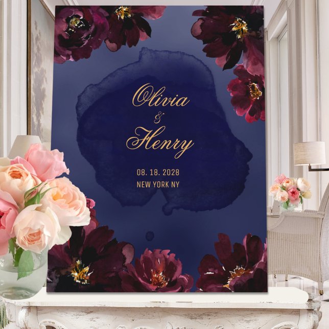 Navy Bordeaux Wedding Save The Date Invitation (Creator Uploaded)