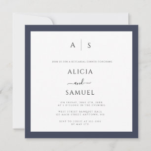 Navy Border Monogram Rehearsal Dinner Invitations