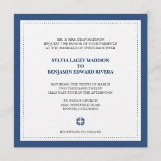Navy border square traditional wedding invitation