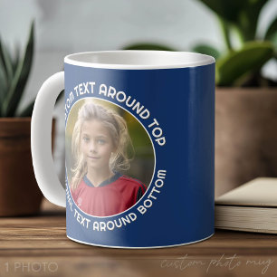 Navy Border with Photo and Text around a Circle Coffee Mug