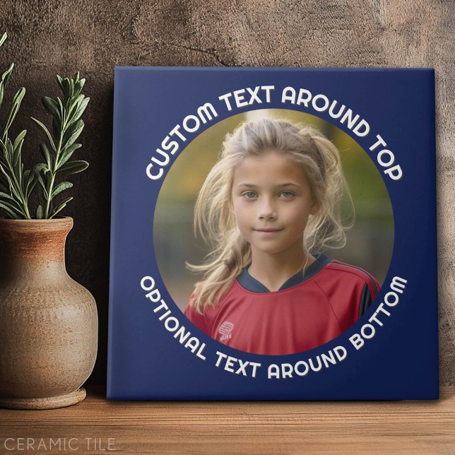 Navy Border with Photo and Text around a Circle Tile (Custom Tile)