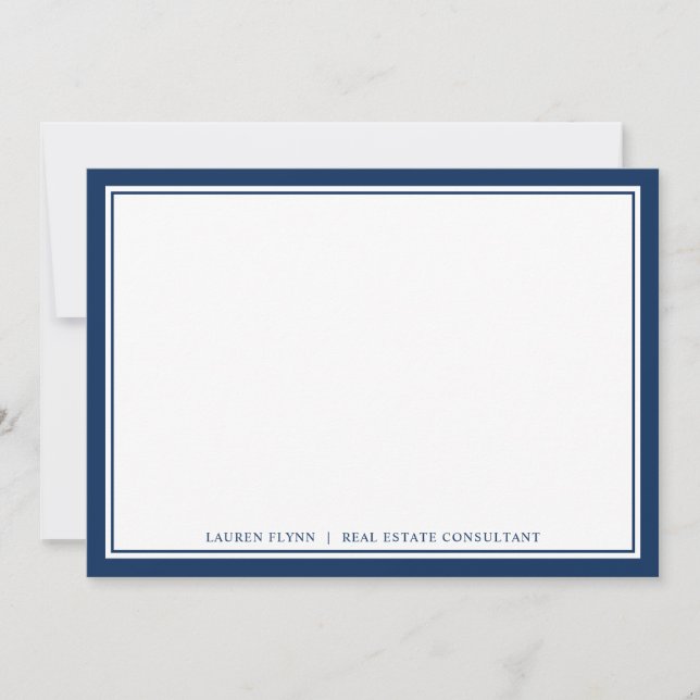 Navy Borders Personalised Real Estate Stationery Card (Front)