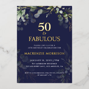 Navy Botanical Fifty and Fabulous Birthday Party