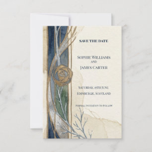 Navy Botanical Save The Date Card
