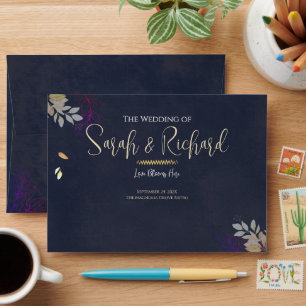Navy Botanical Velvet Luxury Wedding Envelope
