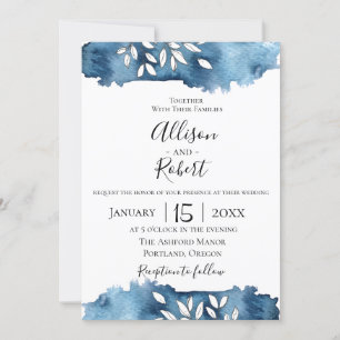 Navy Botanical Wedding Invitation