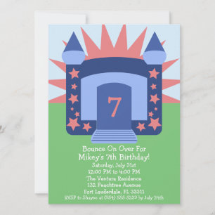Navy Bounce On Over Bounce House Birthday Party Invitation