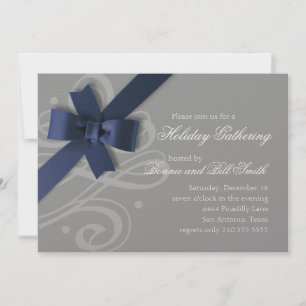 Navy Bow Any Colour Background Holiday Invitation