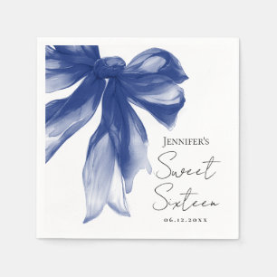 Navy Bow Coquette Script Sweet 16 Party Napkin