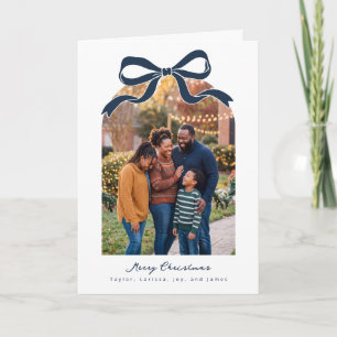 Navy Bow Frame Merry Christmas Family Photo Holiday Card