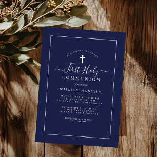Navy Boys First Communion  Invitation