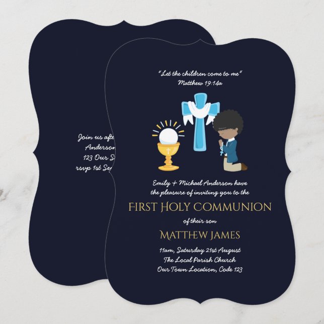 Navy BOYS First Holy Communion Invitations (Front/Back)