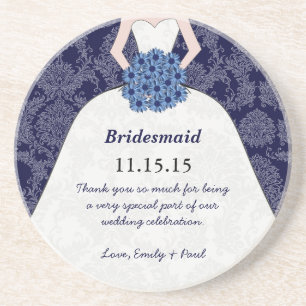 Navy Bridesmaid Wedding Gown Coasters