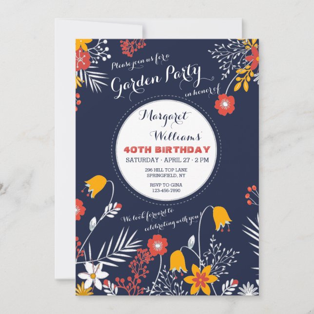 Navy Bright-eyed Flowers Invitation (Front)