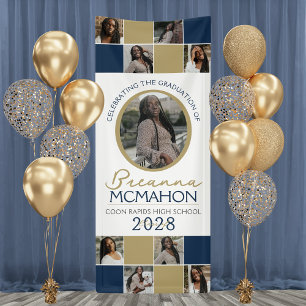 Navy & Bronze 9 Photo Collage Graduation Vinyl Banner