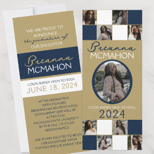 Navy & Bronze Gold 9 Photo Graduation Announcement