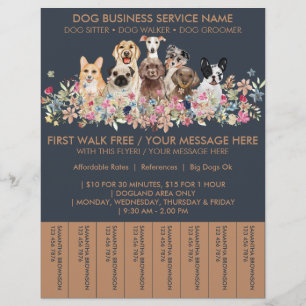 Navy Brown Breeds Dog Walker Budget Tickets Flyer