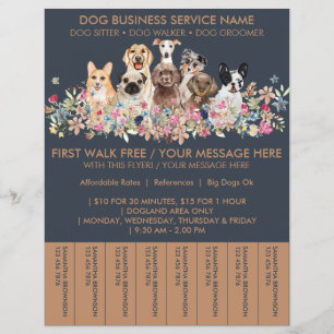 Navy Brown Breeds Dog Walker Flyer Tickets