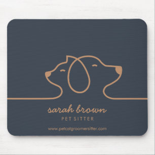 Navy Brown Dog Cat Linear pet studio office Mouse Mat