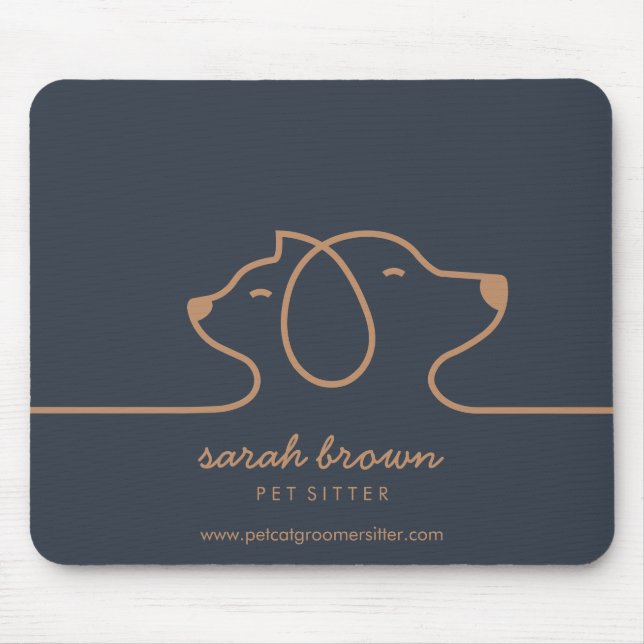 Navy Brown Dog Cat Lineart pet studio Mouse Mat (Front)