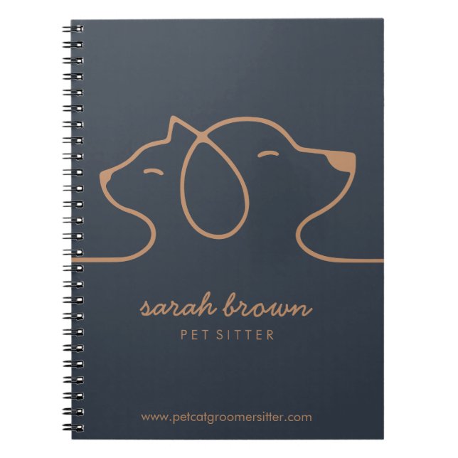 Navy Brown Dog Cat Pet Hotel Grooming Notebook (Front)