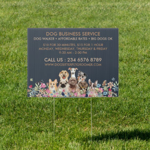 Navy Brown Dog Walker Service Pet Groomer Garden Sign