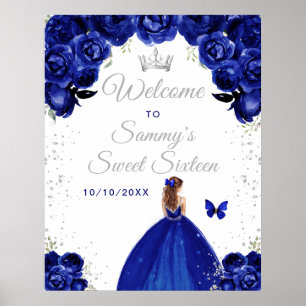 Navy Brown Hair Princess Sweet Sixteen Welcome Poster