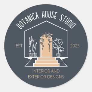 Navy Brown Inner Architect Botanic House Classic Round Sticker