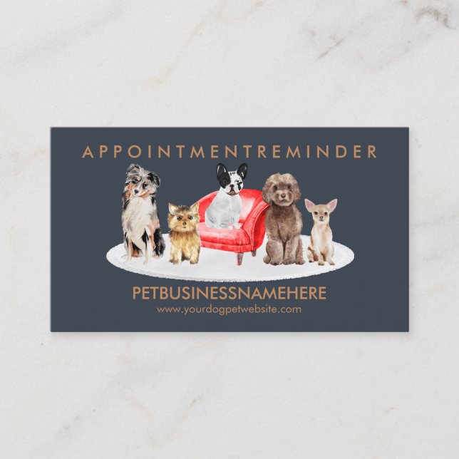 Navy Brown Pet Appointment Dogs Business Card (Front)