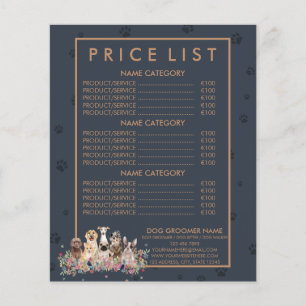 Navy Brown Pet Sitter dog veterinary Price List Flyer