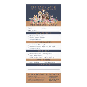 Navy Brown Tone Pet Report Boarding Cute Dogs Rack Card