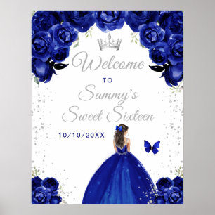 Navy Brunette Hair Princess Sweet Sixteen Welcome Poster