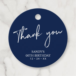 Navy Brush Script Birthday Party Thank you Favour Tags