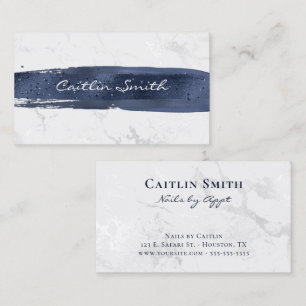 Navy Brush Stroke Silver White Foil Marble Business Card