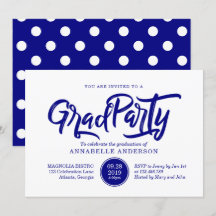 Navy brush typography polka dots graduation party
