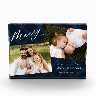 Navy Brushed Plaid Holiday Photo Block