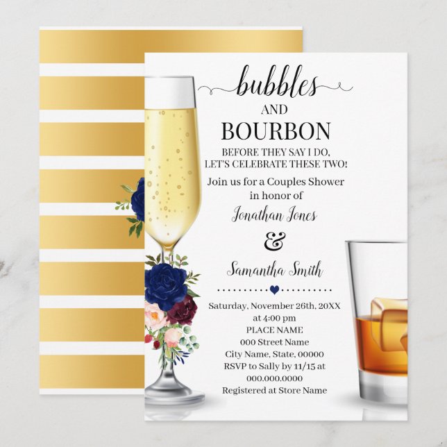 Navy Bubbles & Bourbon before I do couples shower  Invitation (Front/Back)